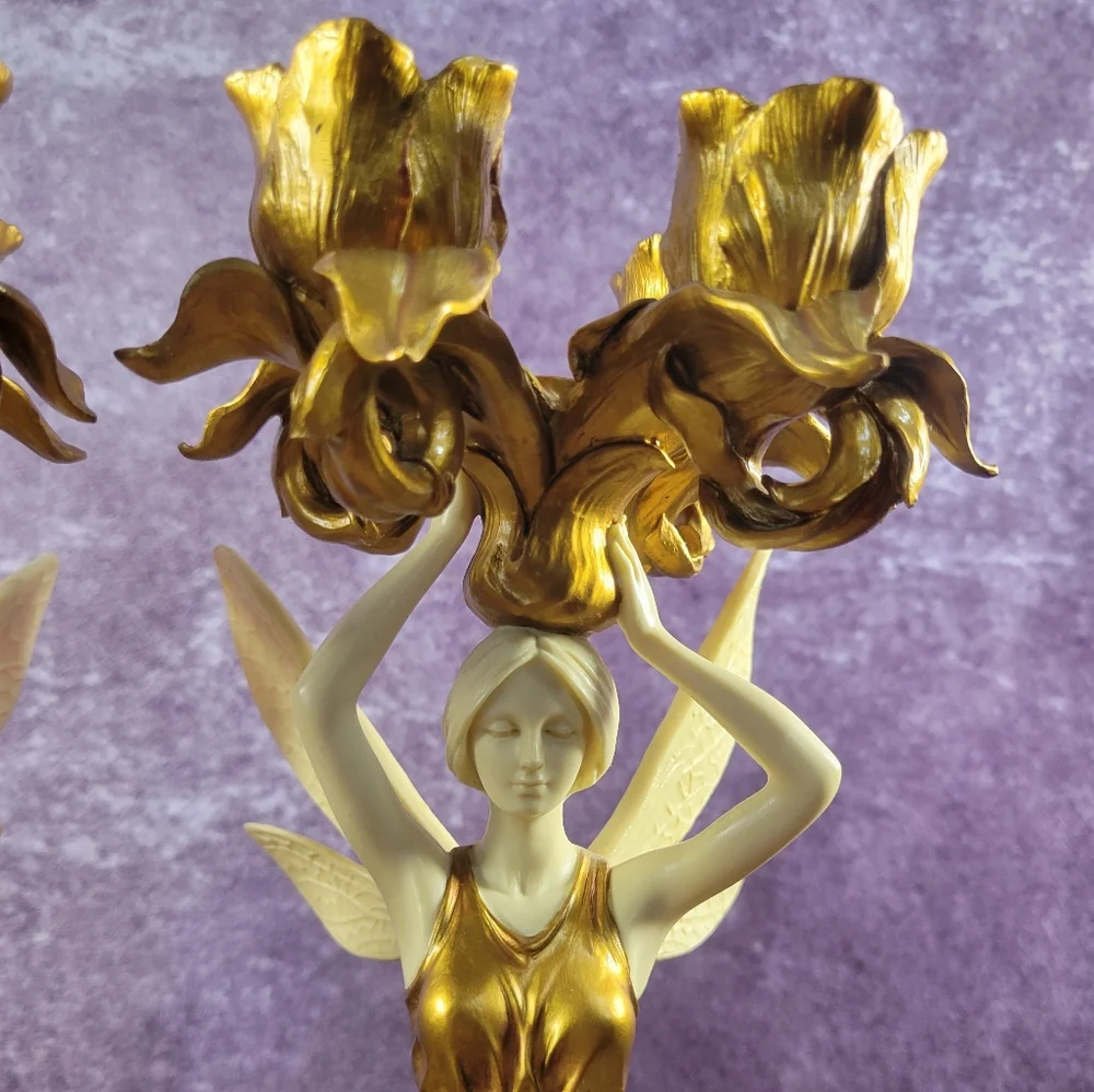 2 Veronese Fairy Holding Candlestick Holder 13‎ 1/8 Inches Tall